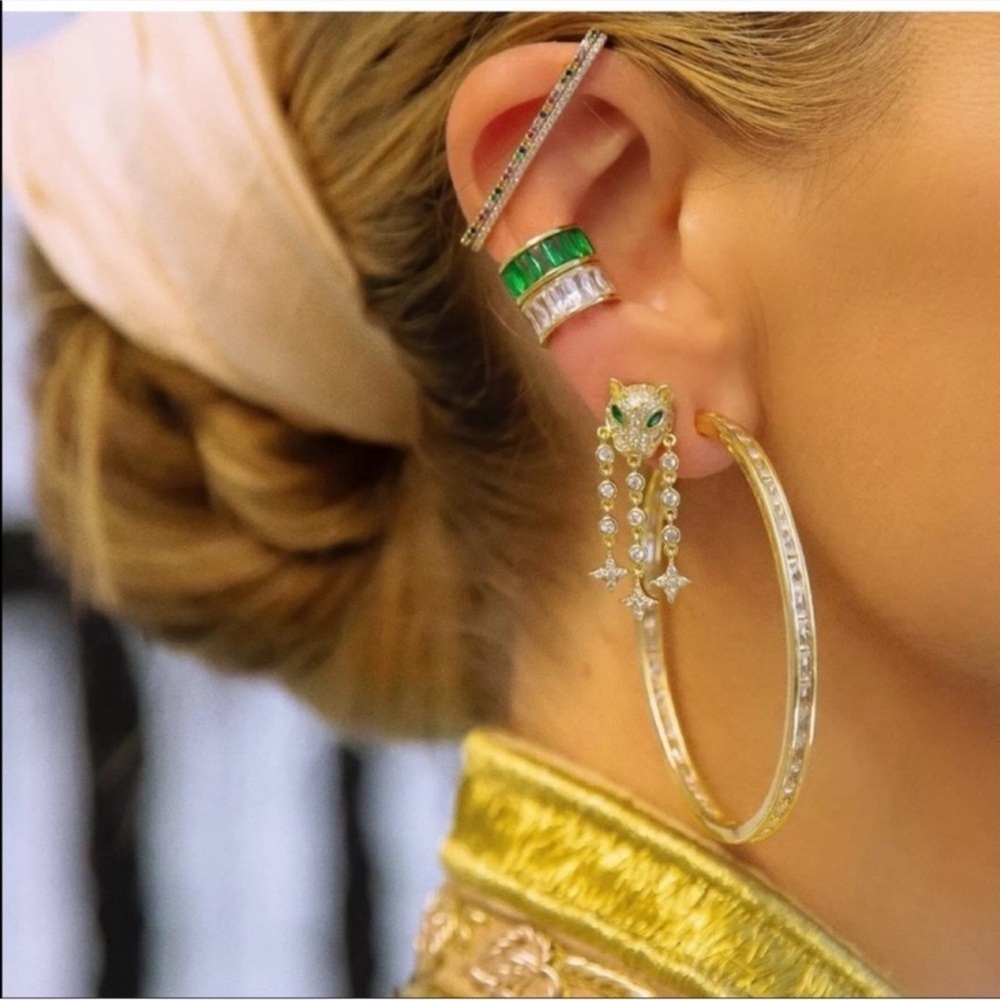 Melinda Maria Gold and Green Panther Earrings - Picture 2 of 6